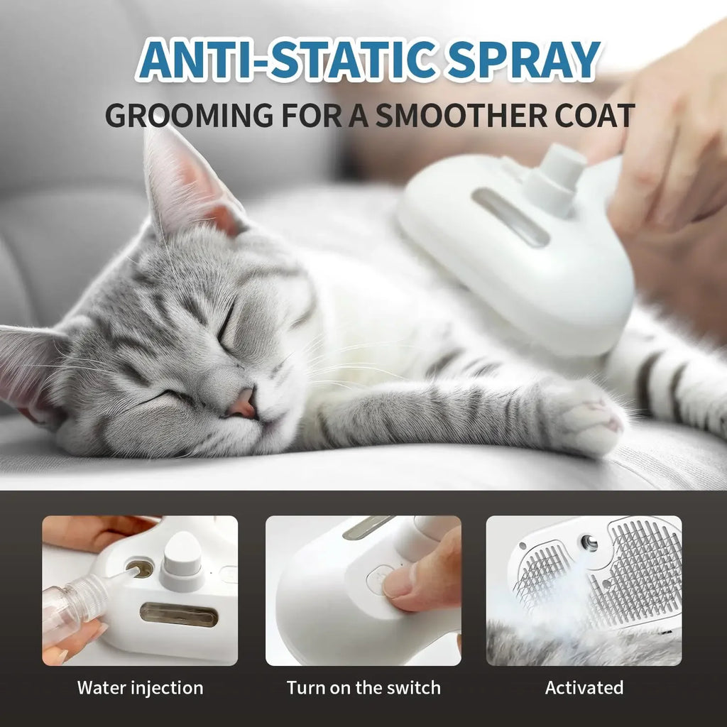 3 In 1 Pet Spray Grooming Comb, Steamy Floating One Click Hair Removal