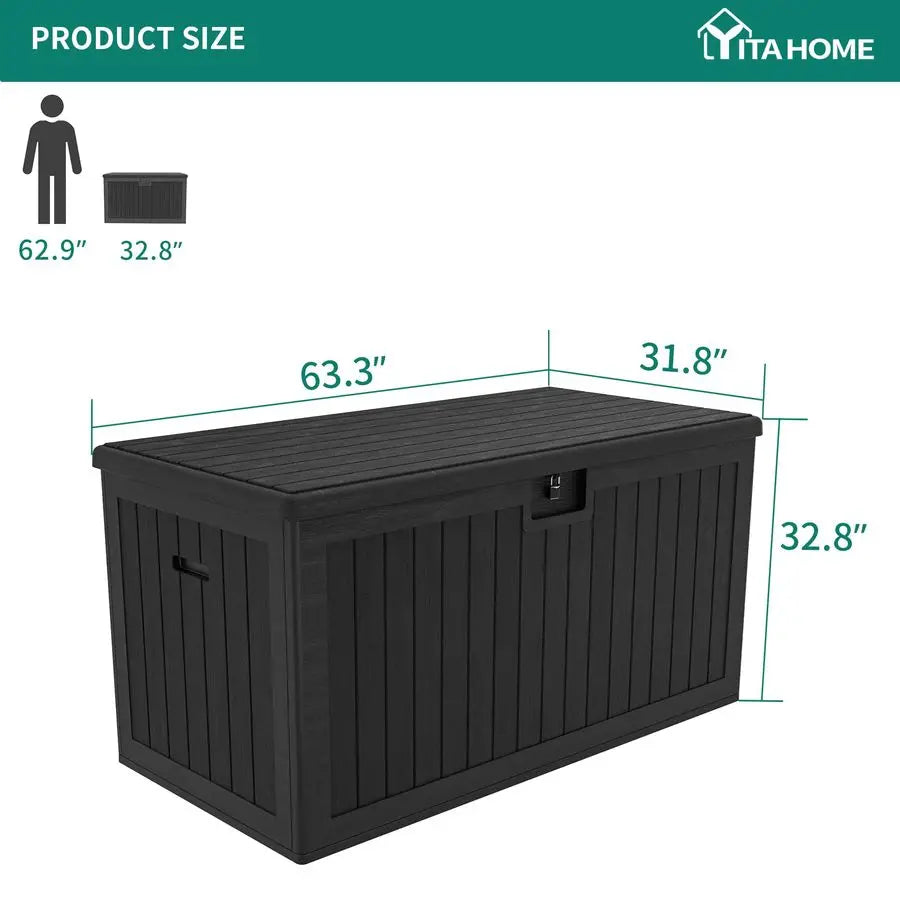 230 Gallon Large Deck Box with Divider and Side Handles, Outdoor Double Wall Storage