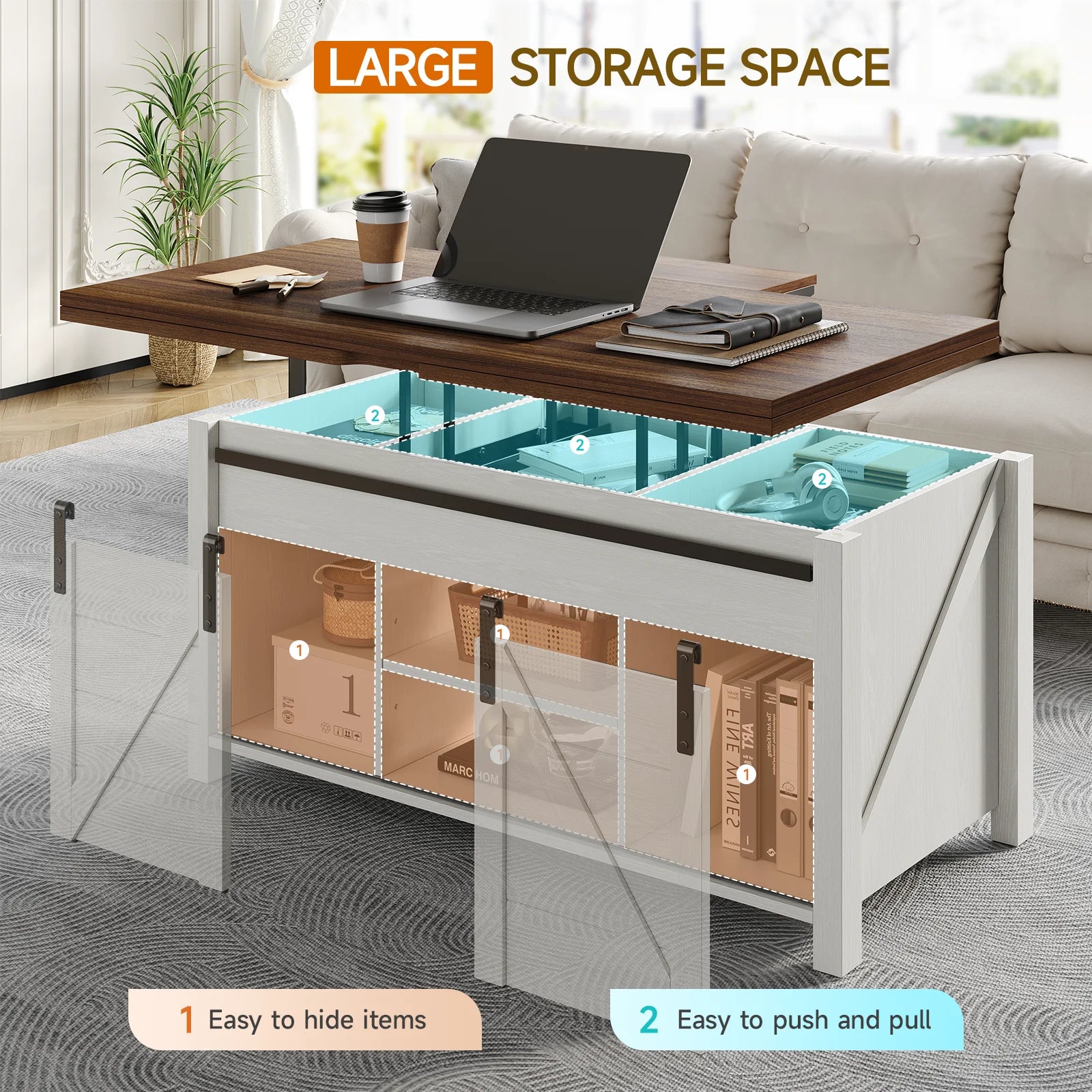 Lift-Top Coffee Table w/ Sliding Barn Door