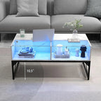 LED Coffee Table, High Glossy Center Table with 4 Storage Cubes
