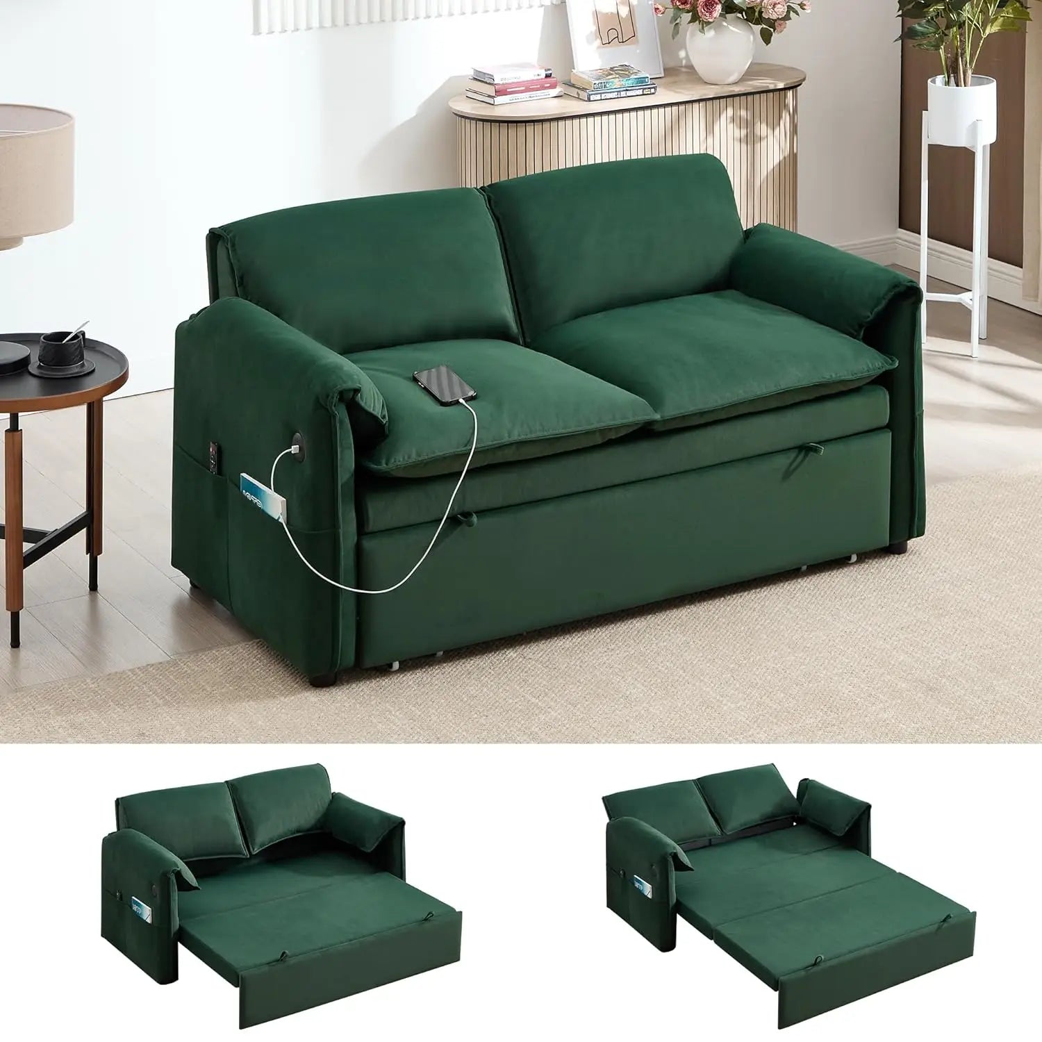 3 in 1 Convertible Sleeper Sofa Bed with Adjustable Backrest