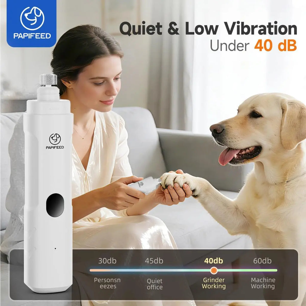 Ultra Quiet Pet Nail Grinder with LED Light, 3-Speed Rechargeable Trimmer for Dogs and Cats