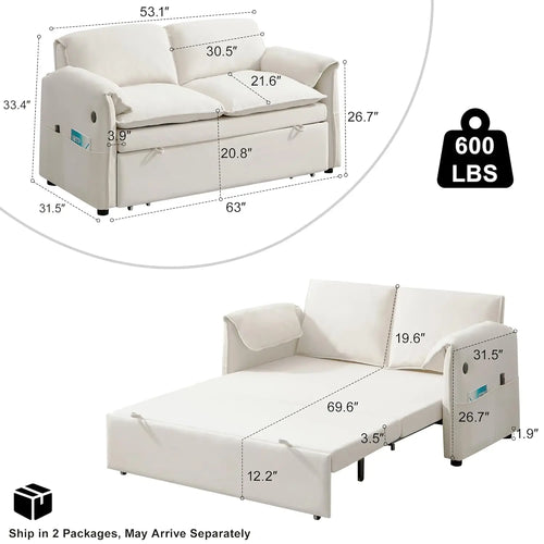 3 in 1 Convertible Sleeper Sofa Bed with Adjustable Backrest