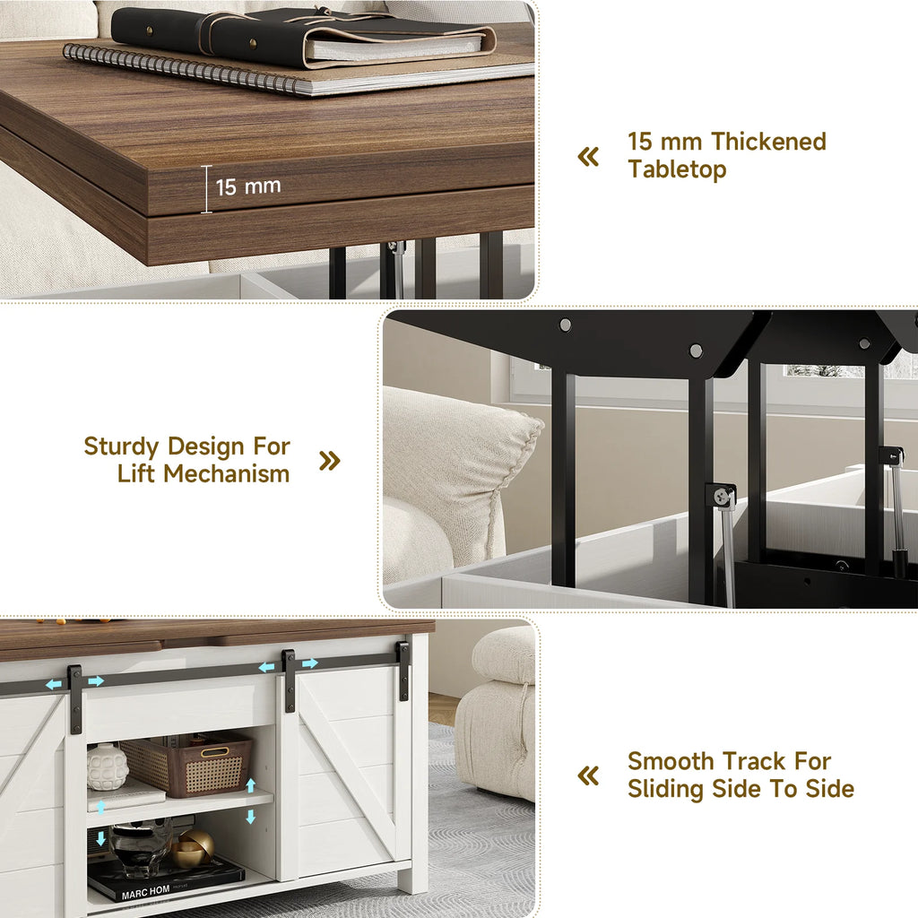 Lift-Top Coffee Table w/ Sliding Barn Door