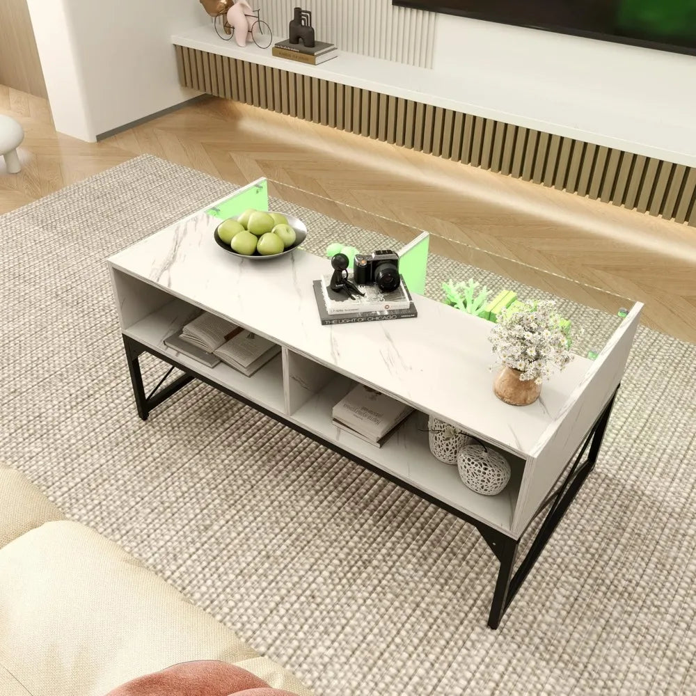LED Coffee Table, High Glossy Center Table with 4 Storage Cubes