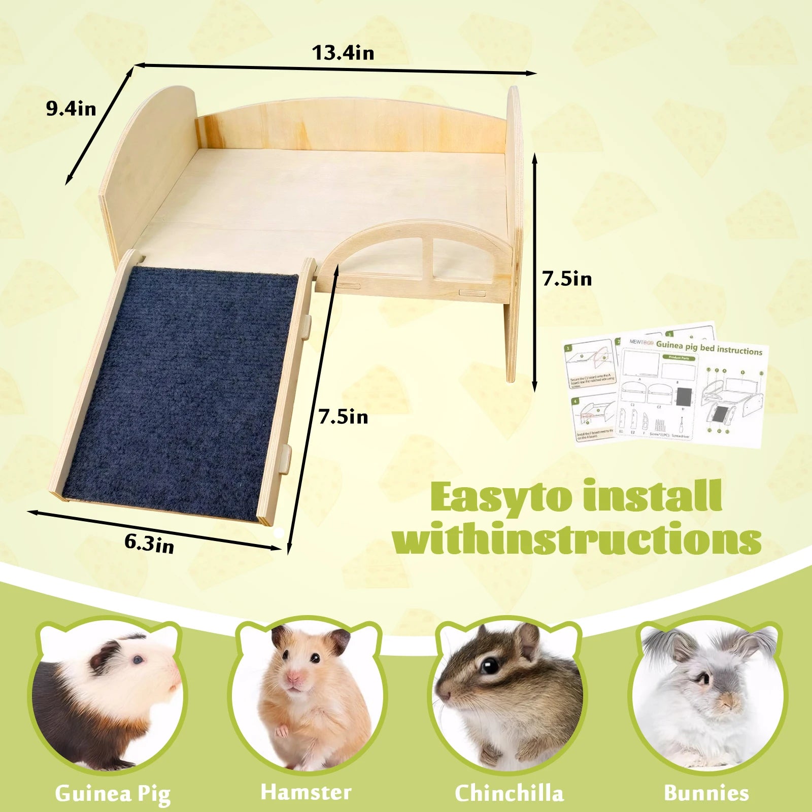 Bed with Stable Stairs & Mat Wear Resist Wood Pet Toy Bed