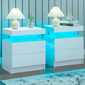 Set of 2 Nightstand with LED light, 2 Drawers