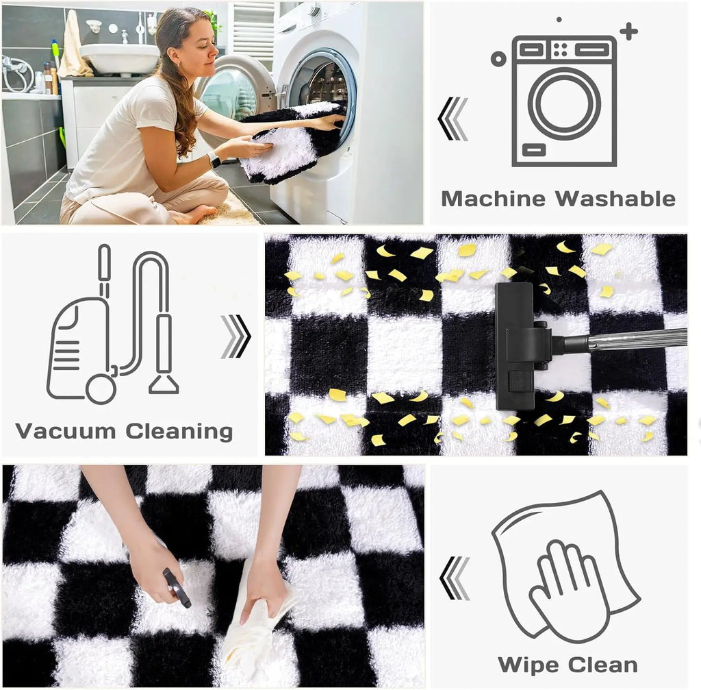 Checkered ultra soft shaggy rug
