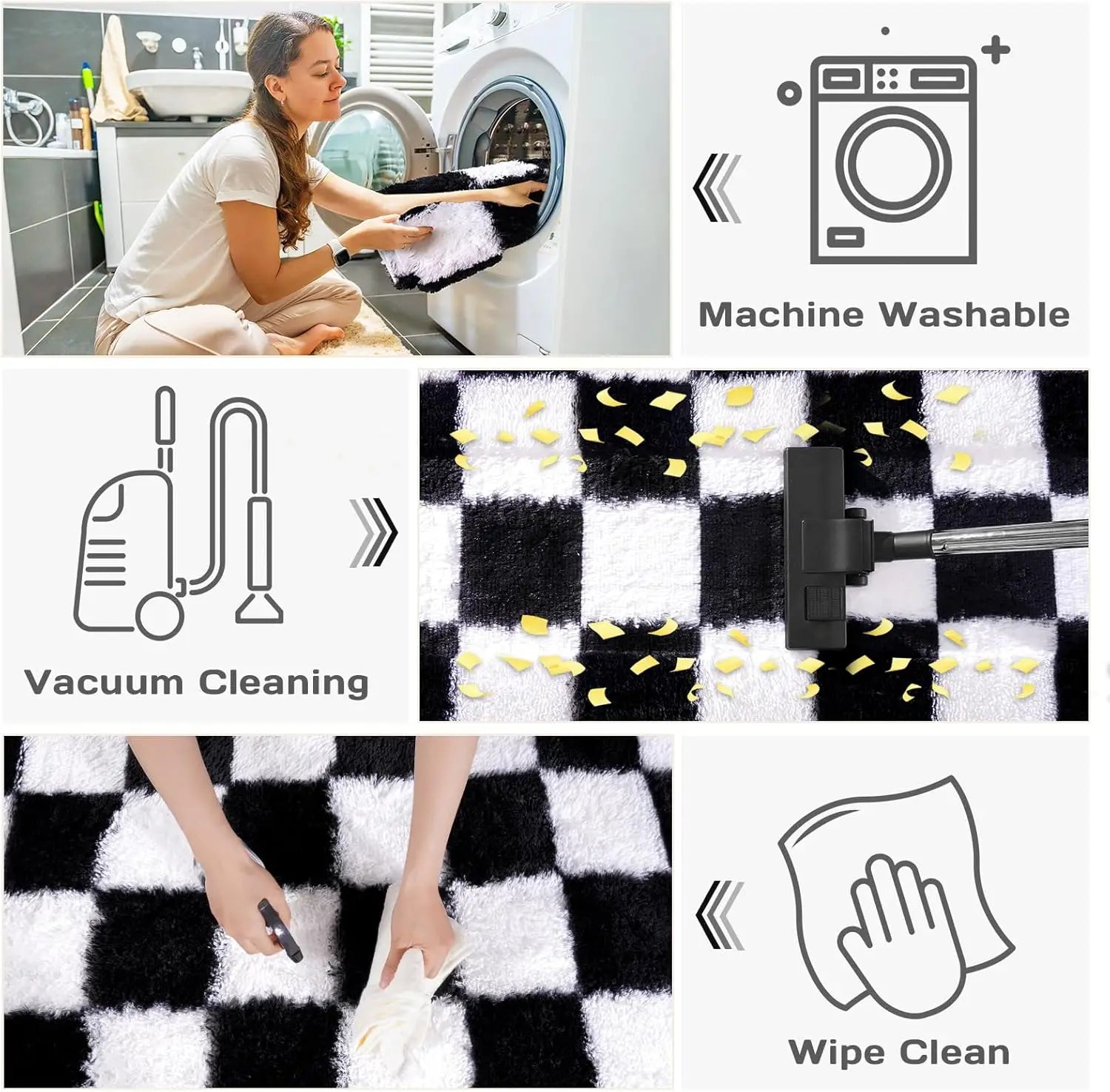 Checkered ultra soft shaggy rug