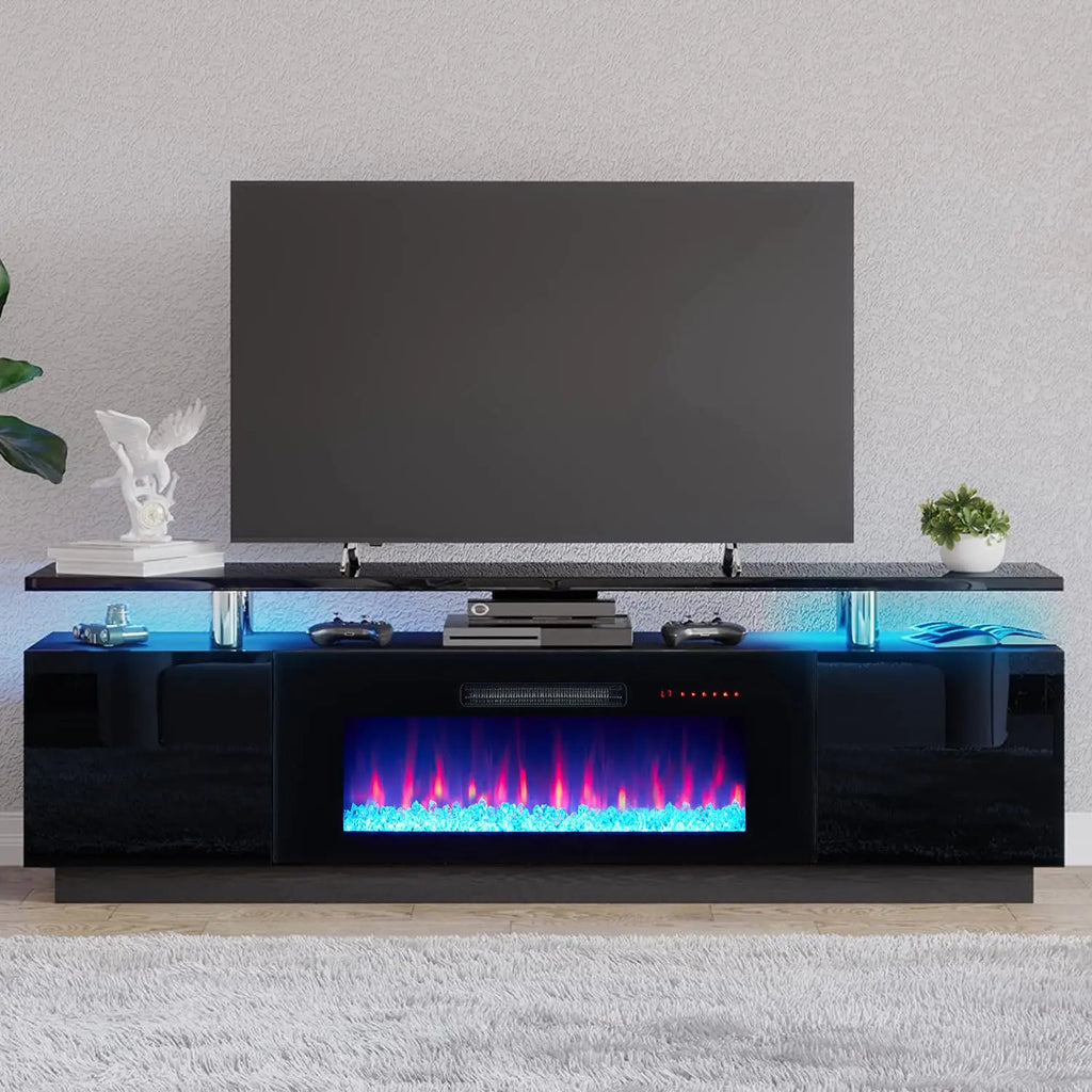 Fireplace TV Stand with 36" Fireplace, 70" Modern Fireplace Entertainment Center LED Lights, 2 Tier TV Console, Customized