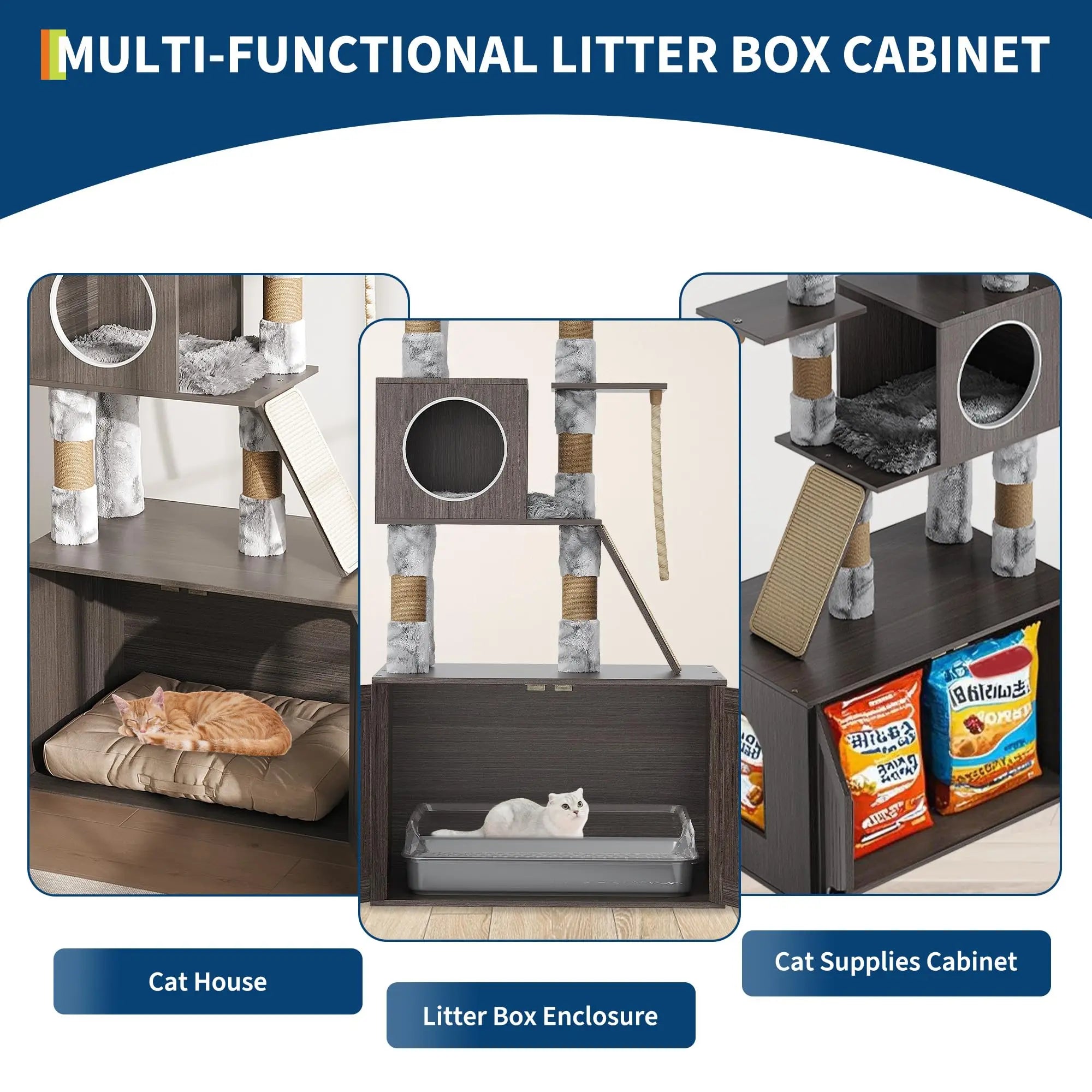 Multi-Level Cat Tree Tower with Enclosed Litter Box
