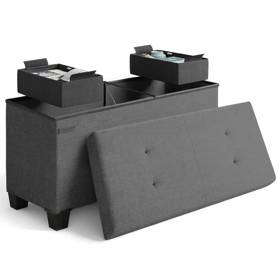 Bench with Bins, 30in Storage Bench Folding Foot Rest Ottoman