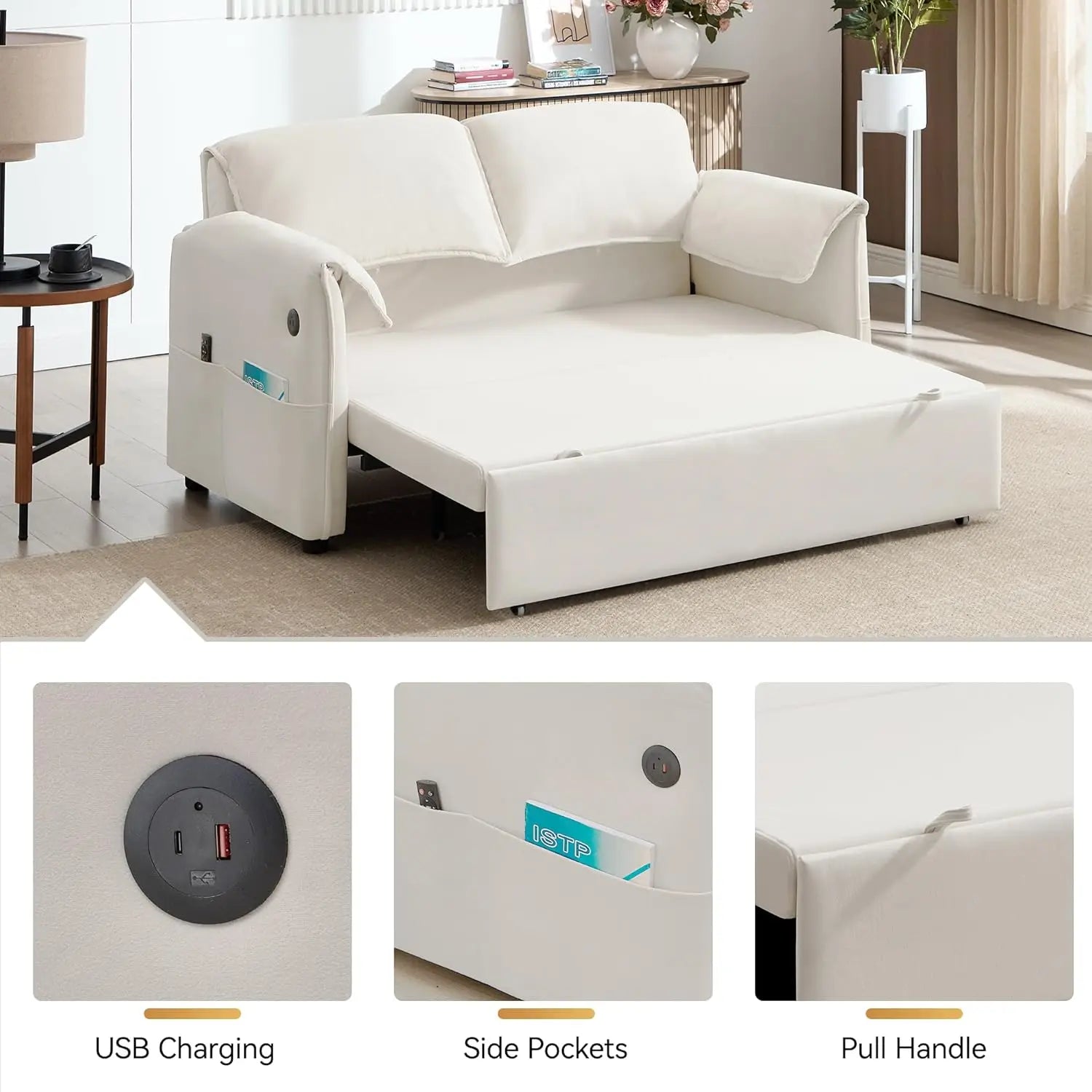 3 in 1 Convertible Sleeper Sofa Bed with Adjustable Backrest