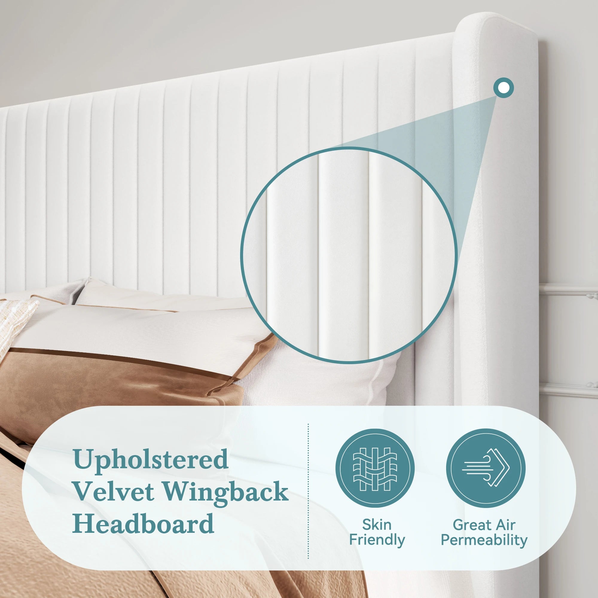 Velvet Upholstered Bed Frame with backboard