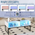 LED Coffee Table, High Glossy Center Table with 4 Storage Cubes