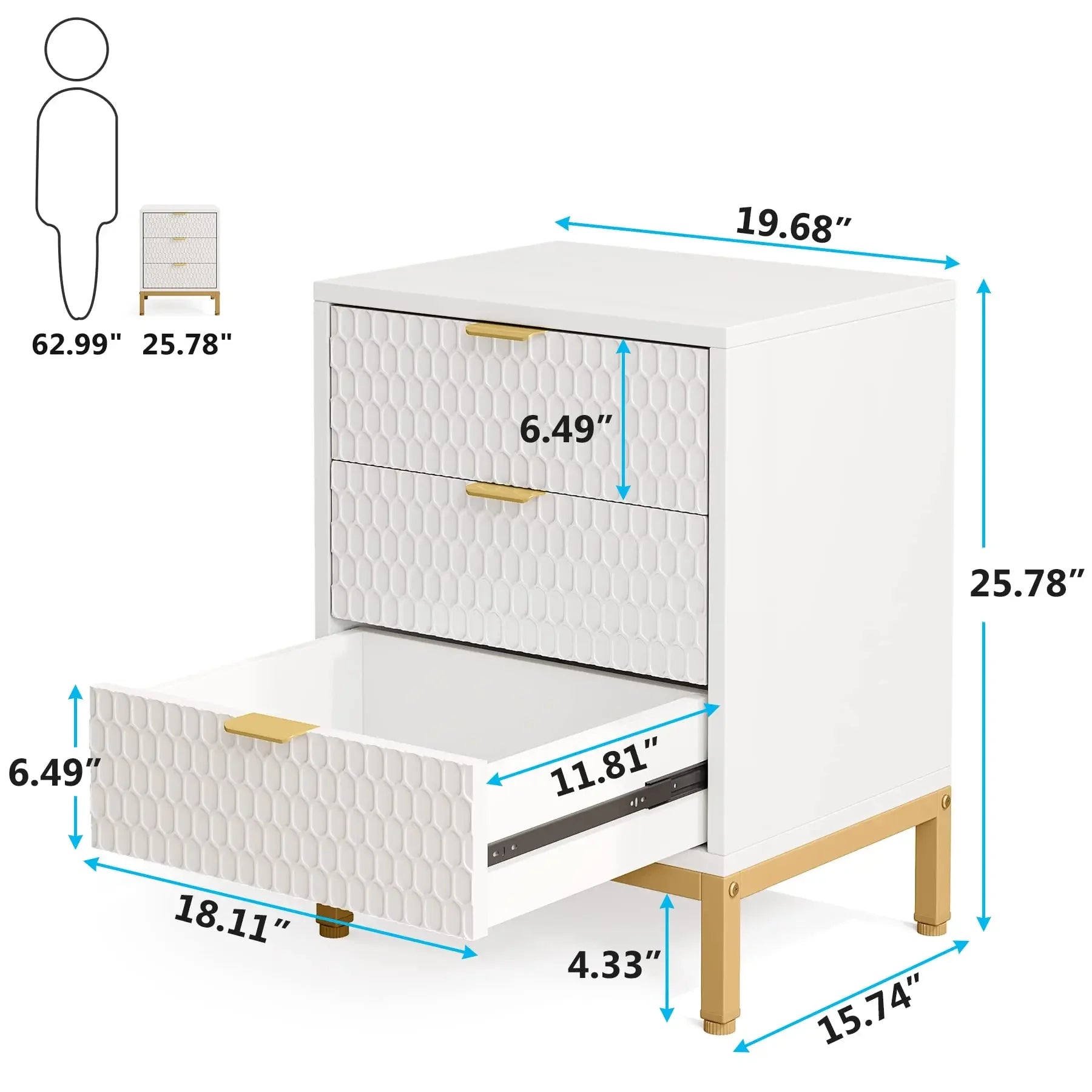 Modern Nightstand/ Bedside table with 3 Drawers