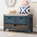 Wood Storage Ottoman with Removable Basket and 2 Drawers