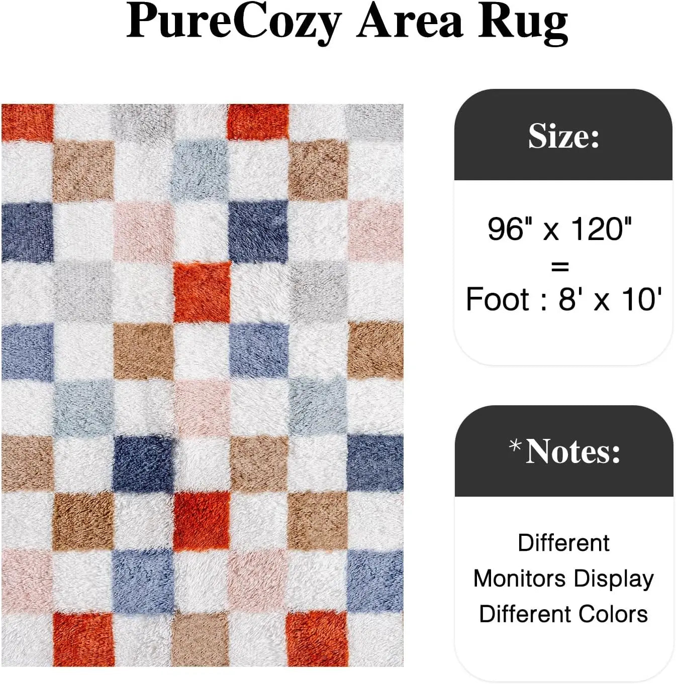 Rainbow Checkered Shag Rug Washable Non-Slip