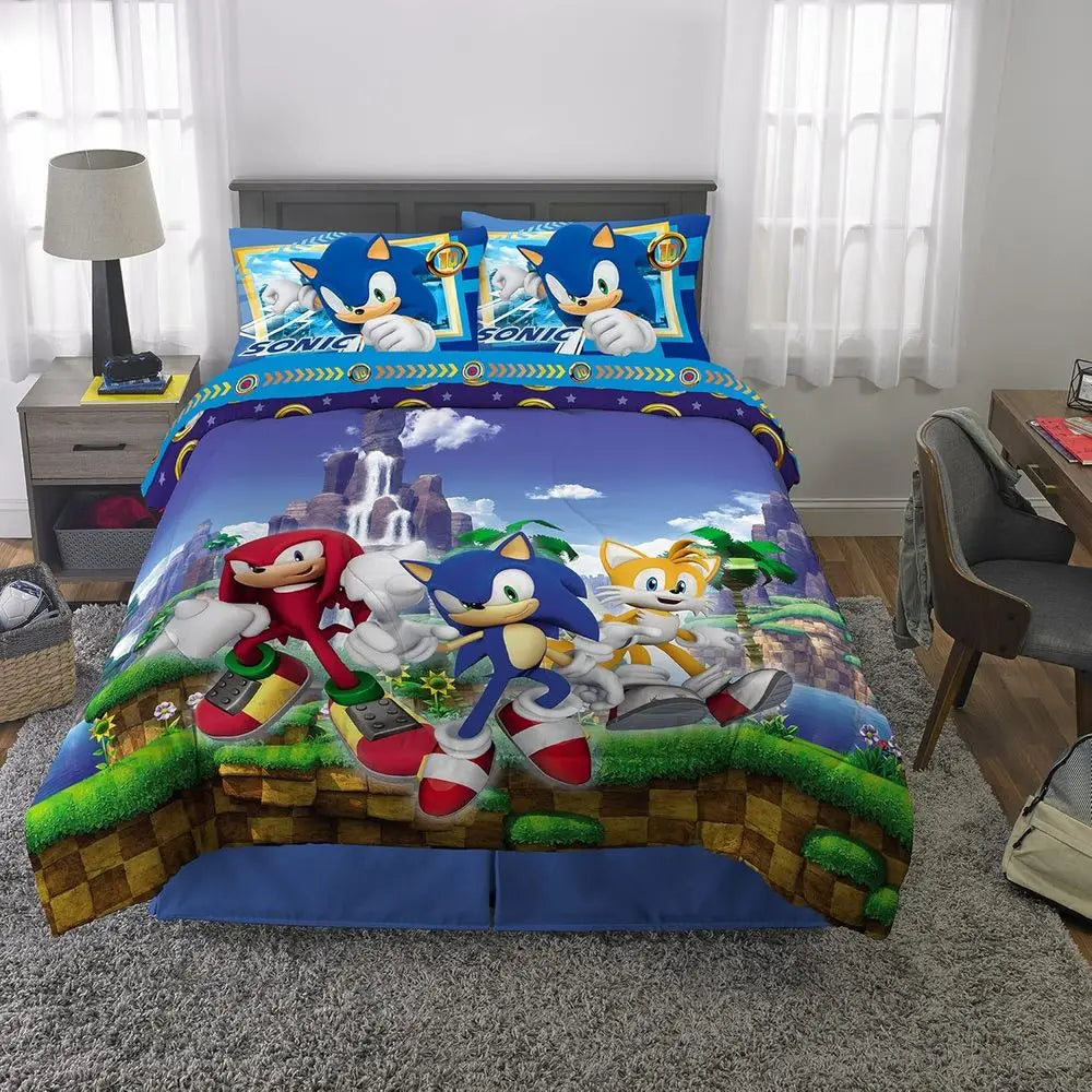 Sonic The Hedgehog, Comforter and Sheet Set, 5 Piece Full Size