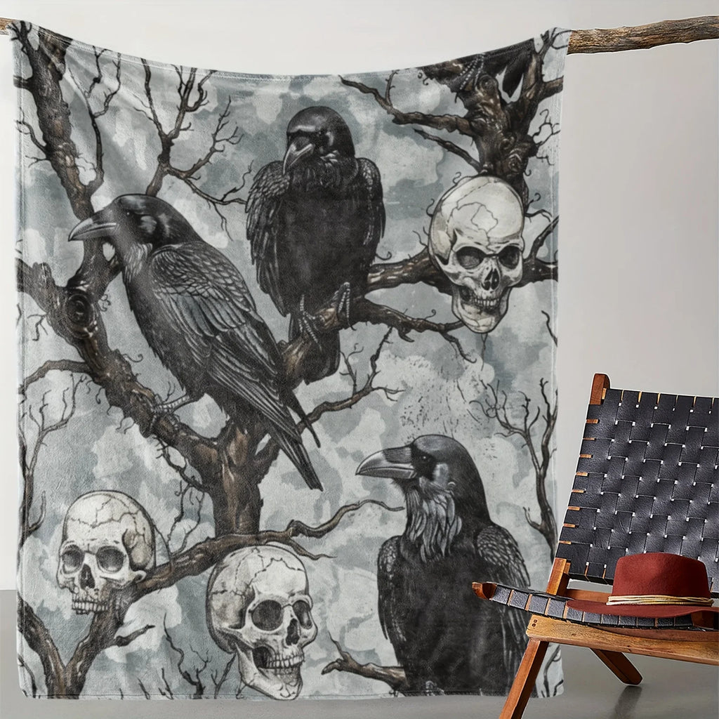 Skull & Crow Flannel Throw Blanket