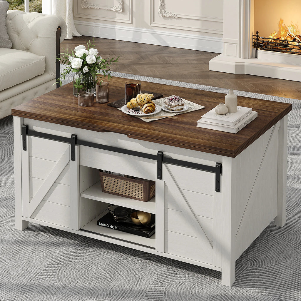 Lift-Top Coffee Table w/ Sliding Barn Door