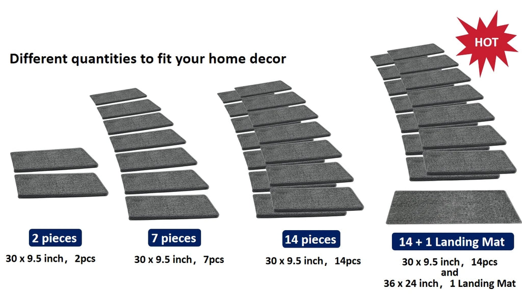 Carpet Stair Treads Set -Non-Slip, Skid Resistant, Washable, Reusable
