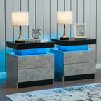 Set of 2 Nightstand with LED light, 2 Drawers