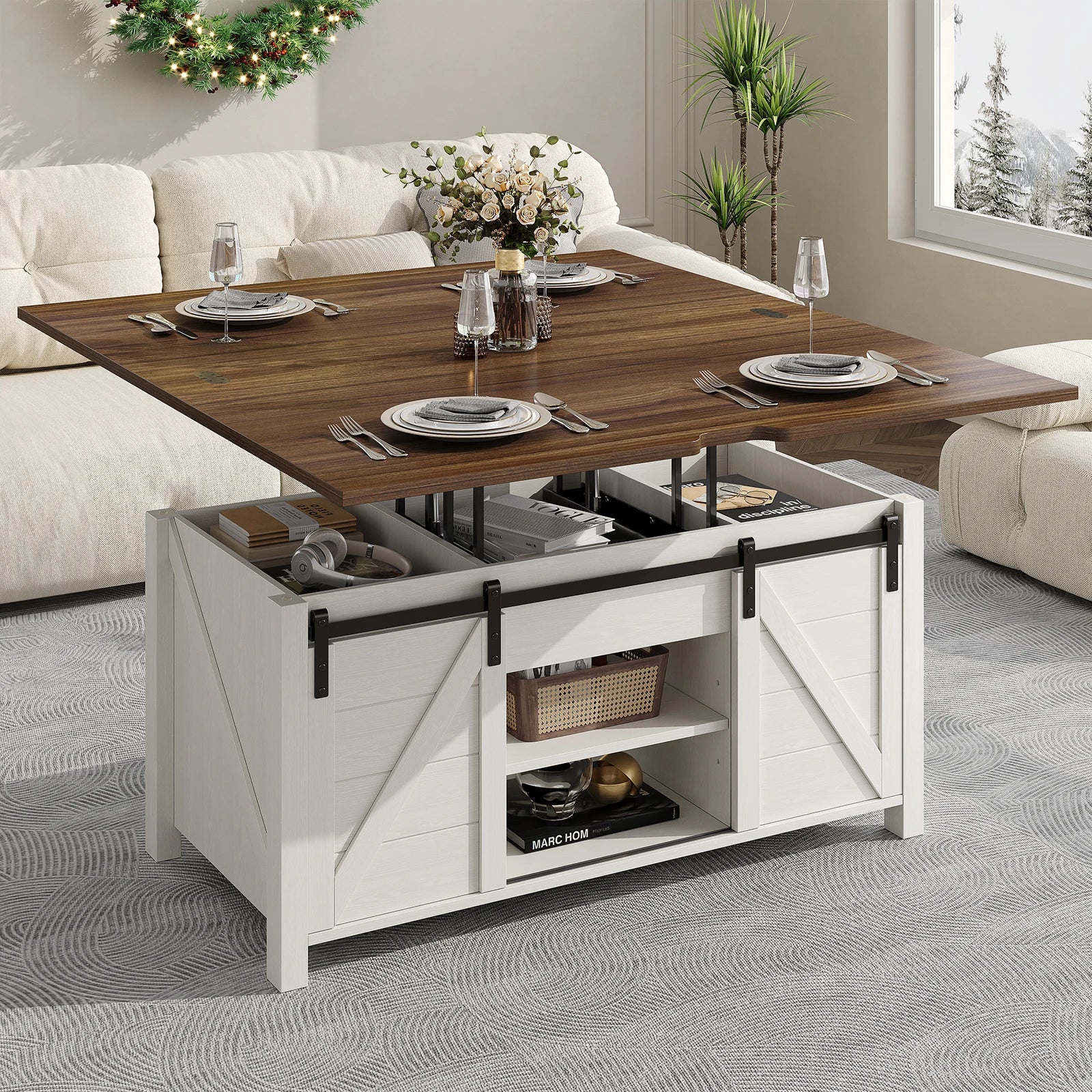 Lift-Top Coffee Table w/ Sliding Barn Door