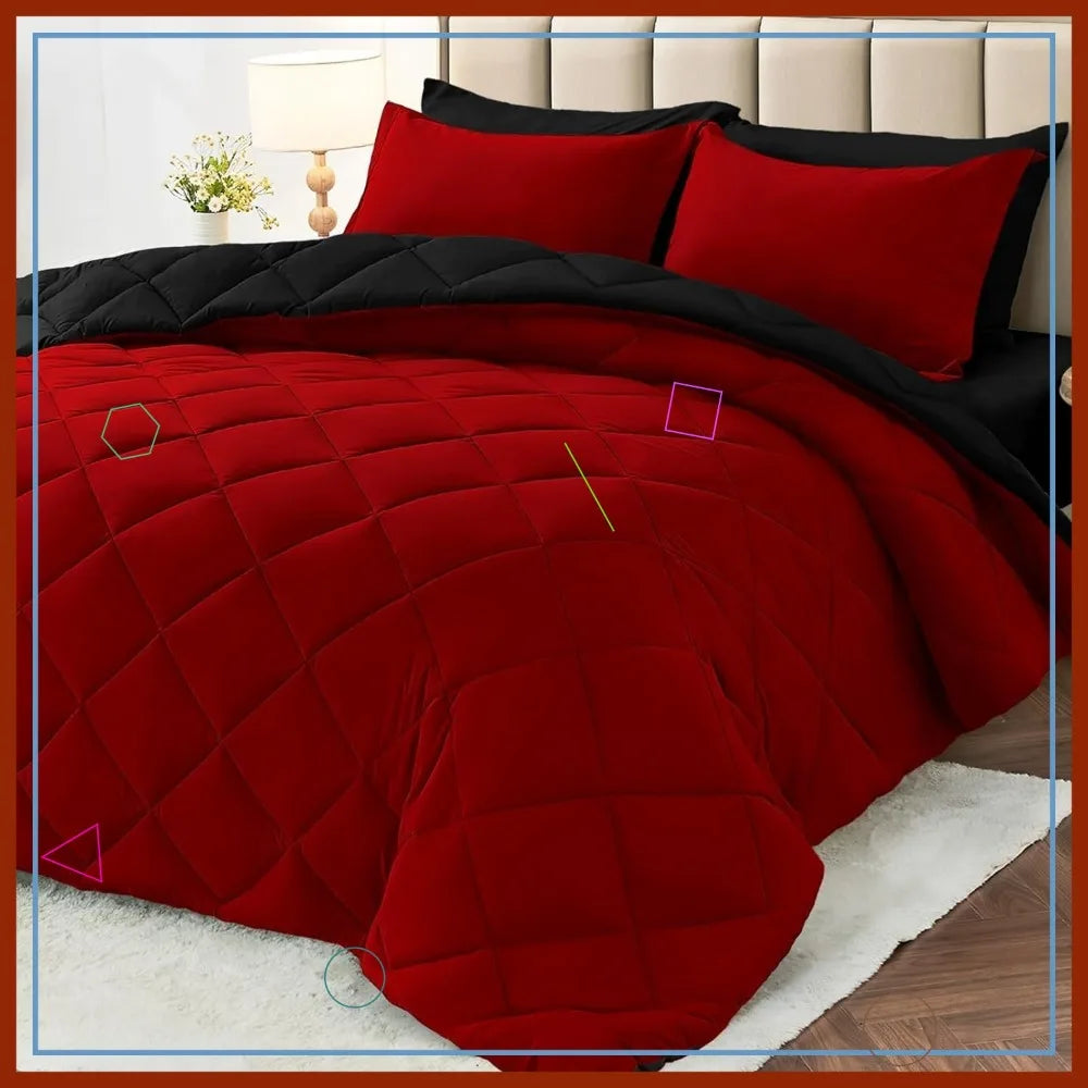 Queen Comforter Set, Red & Black