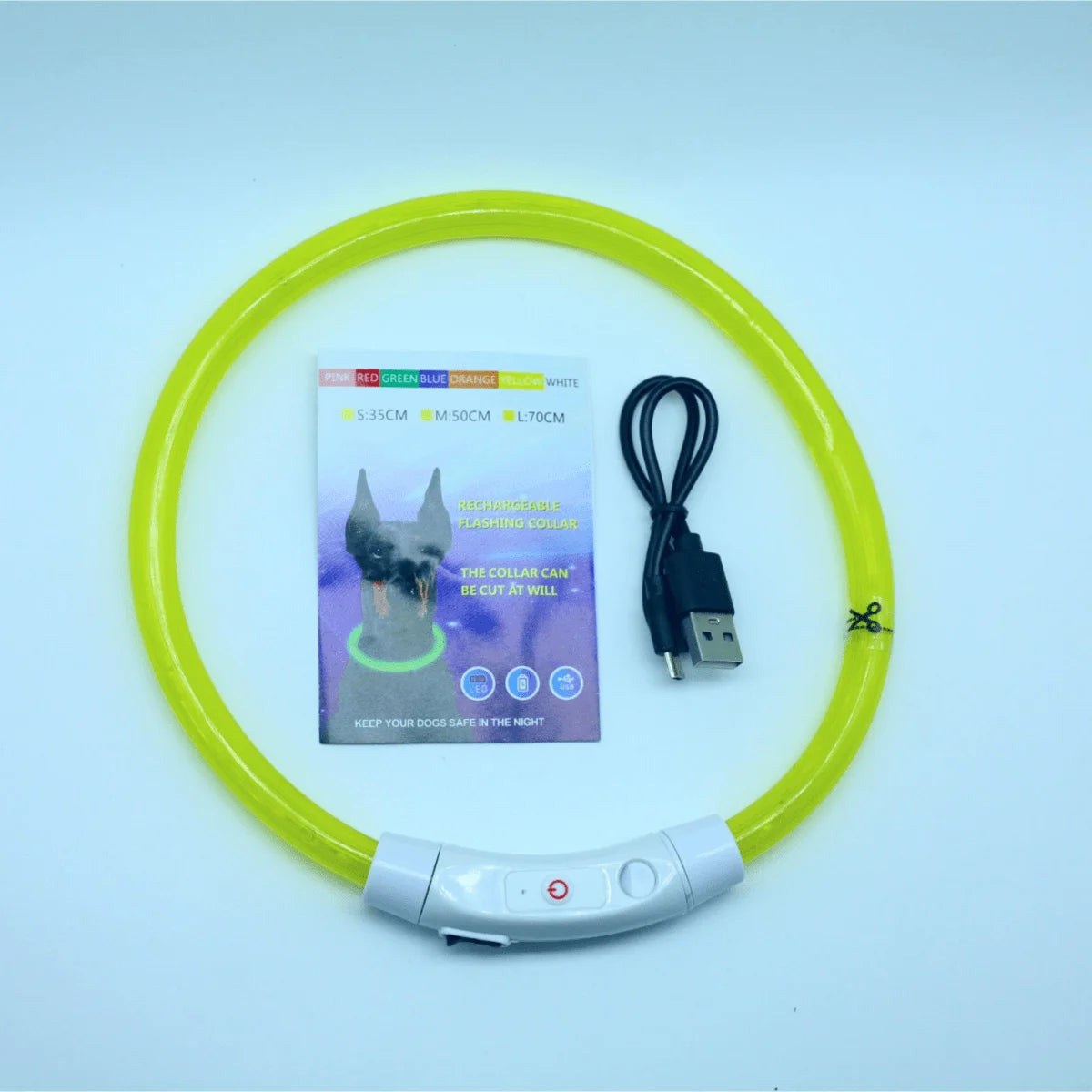 USB Rechargeable LED Glow Collar for Dogs Cats Night Safety