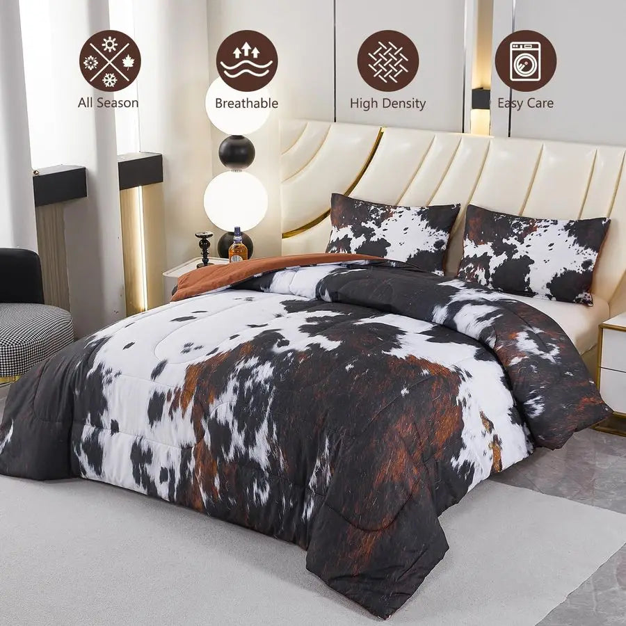 King Size Comforter Set 3 Piece Cow Print