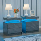 Set of 2 Nightstand with LED light, 2 Drawers