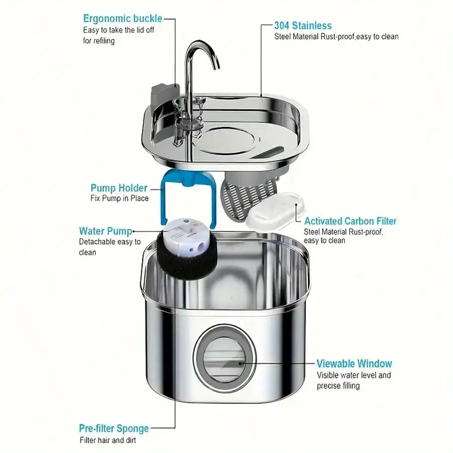 Stainless Steel Cat/Dog Water Fountain