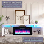 Fireplace TV Stand with 36" Fireplace, 70" Modern Fireplace Entertainment Center LED Lights, 2 Tier TV Console, Customized