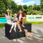 230 Gallon Large Deck Box with Divider and Side Handles, Outdoor Double Wall Storage