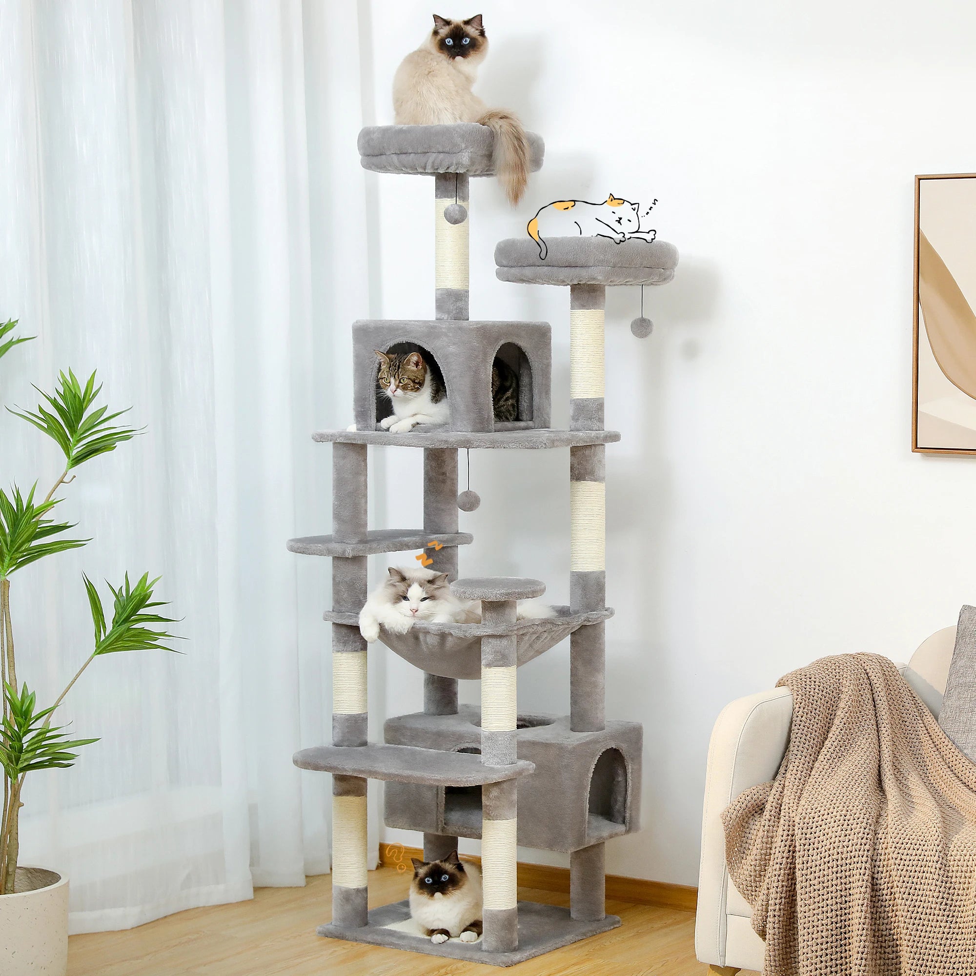 Large Cat Tree Tower With Scratching Posts.