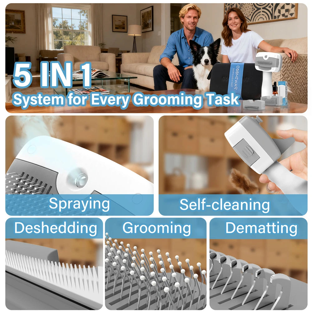 PAWIMOOD 3 in 1 Pet Steam Brush for Dogs Cats