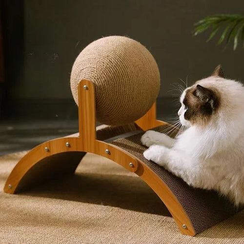 2 In 1 Cat Scratching Ball Wooden, Cat Scratcher Sisal Scratch Board, Wear-Resistant Grinding Paw Toy, Solid Wood Scraper for Cats
