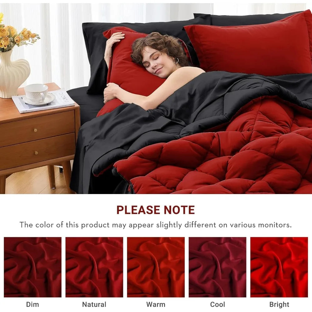 Queen Comforter Set, Red & Black