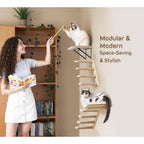 4-Piece Wooden Cat Climbing Furniture Set wall mounting