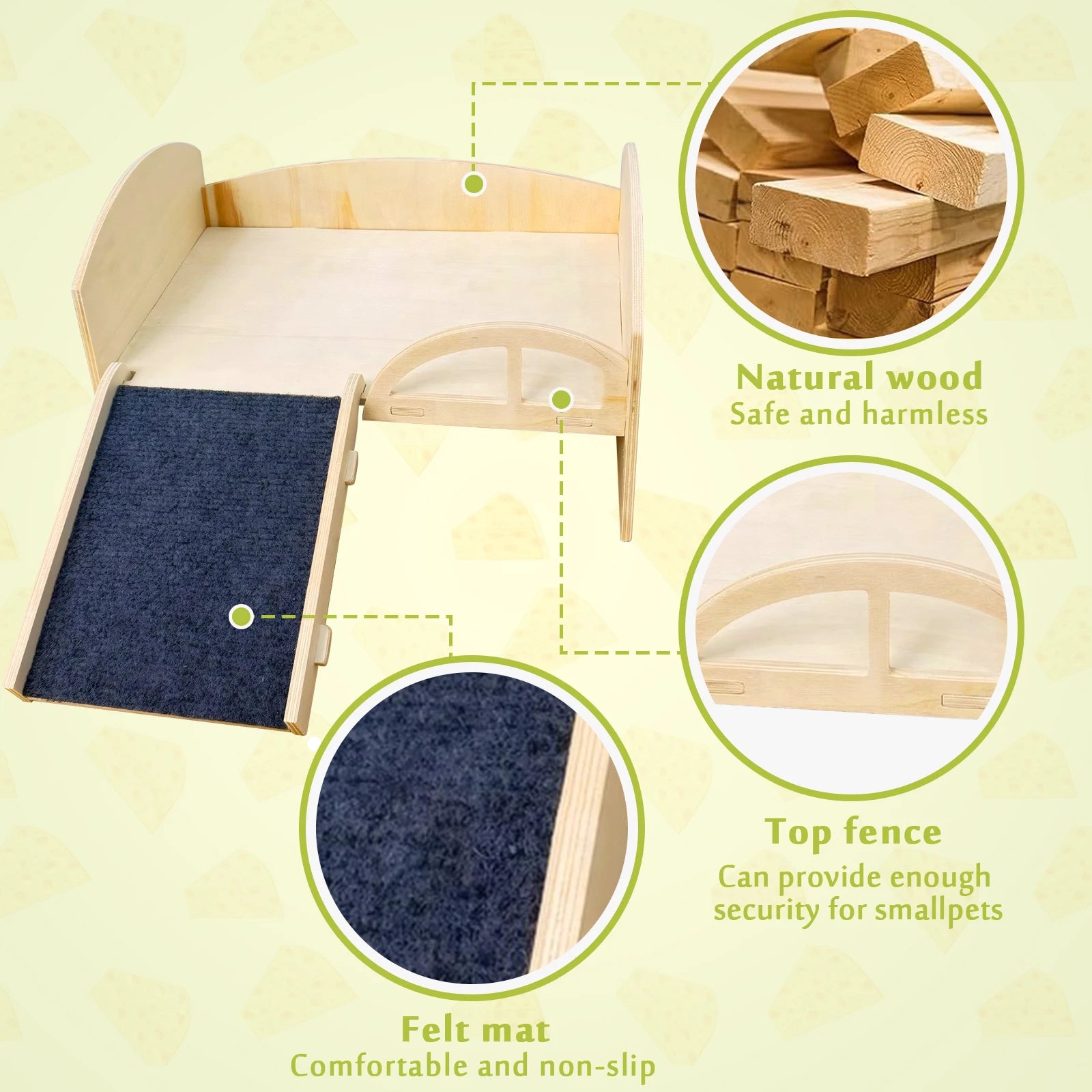 Bed with Stable Stairs & Mat Wear Resist Wood Pet Toy Bed