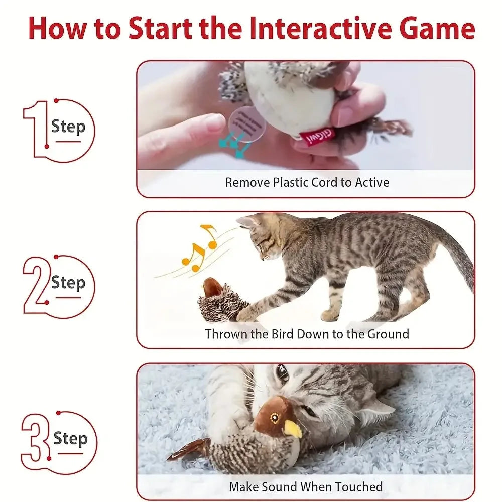 Touch-Activated Flapping Bird Cat Toy