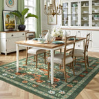 Vintage Boho green Floral Washable Nonslip Area Rug