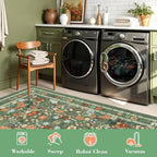 Vintage Boho green Floral Washable Nonslip Area Rug