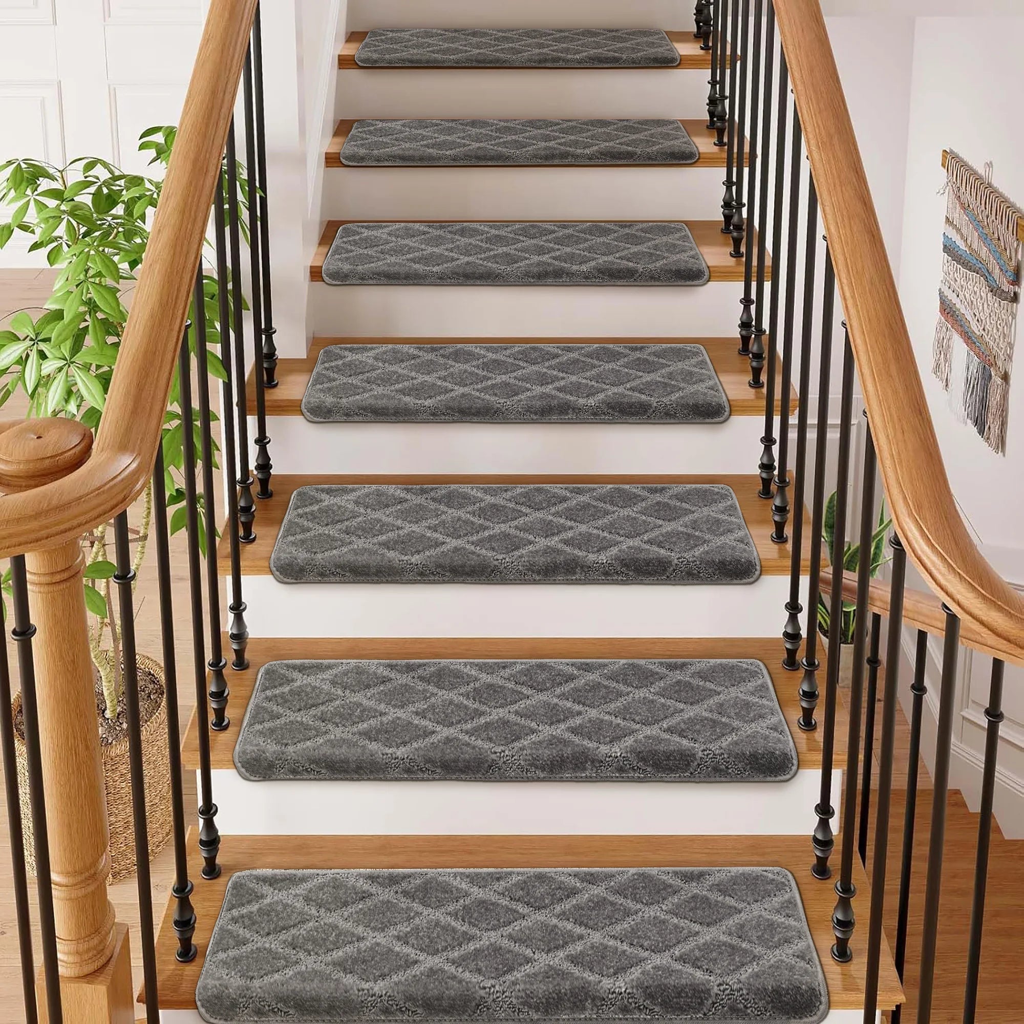 Carpet Stair Treads Set -Non-Slip, Skid Resistant, Washable, Reusable
