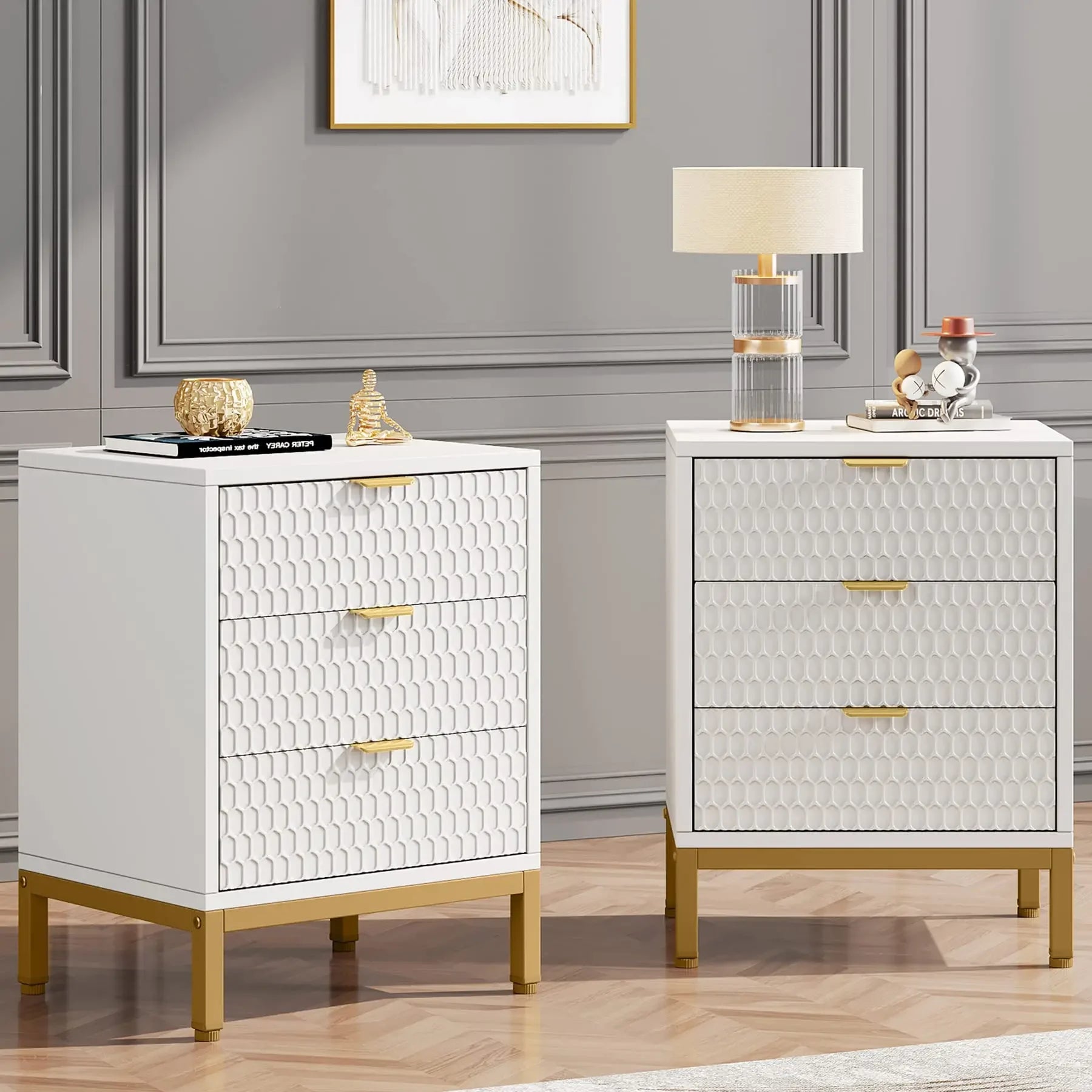 Modern Nightstand/ Bedside table with 3 Drawers