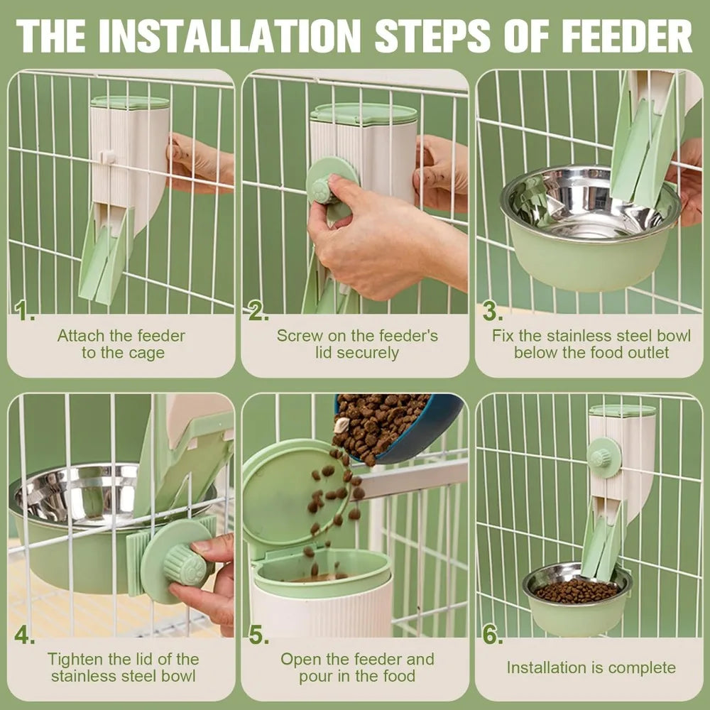 Hanging Automatic Pet Feeder with 30oz Bowl and 500ml Water Dispenser