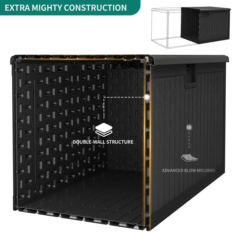 230 Gallon Large Deck Box with Divider and Side Handles, Outdoor Double Wall Storage