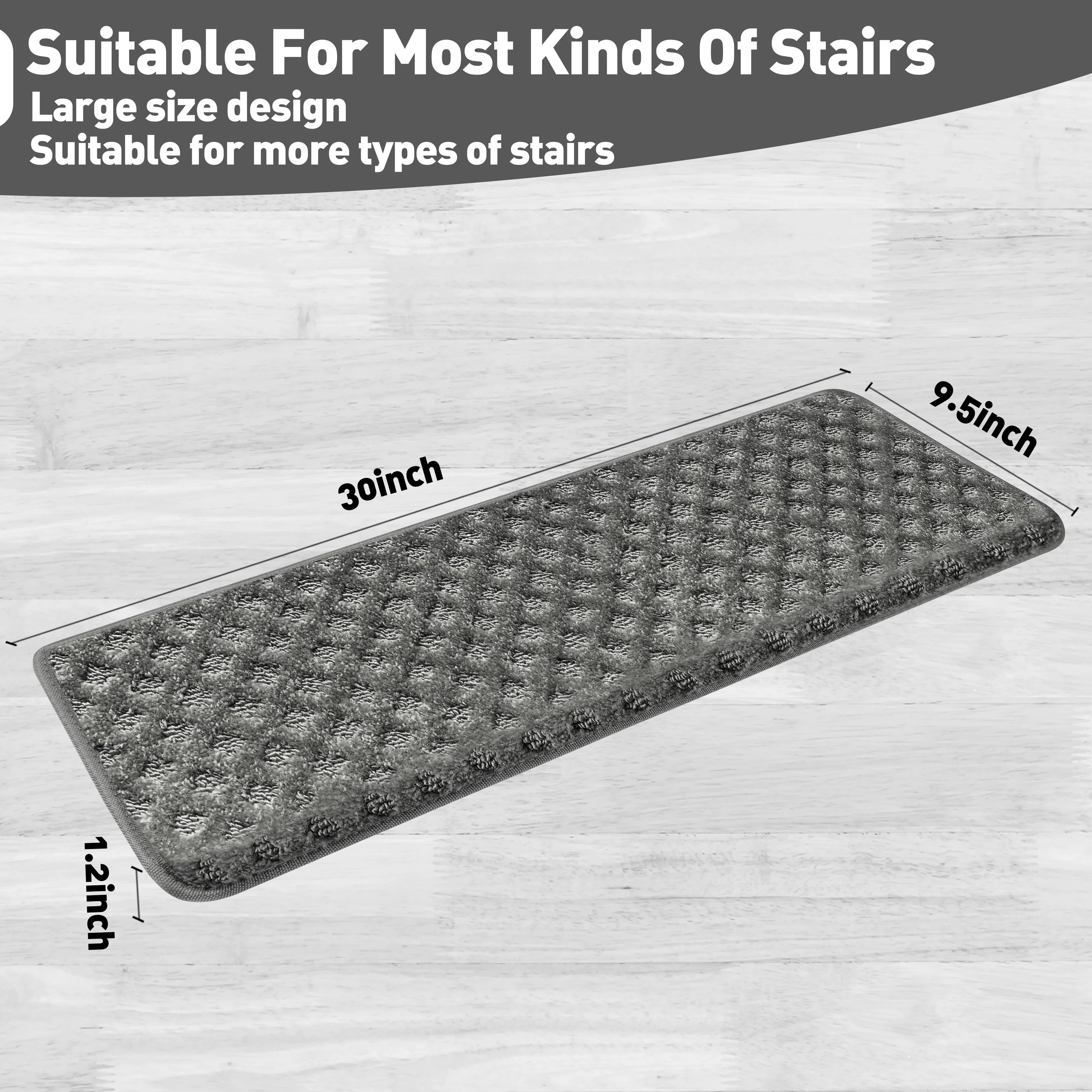 Carpet Stair Treads Set -Non-Slip, Skid Resistant, Washable, Reusable