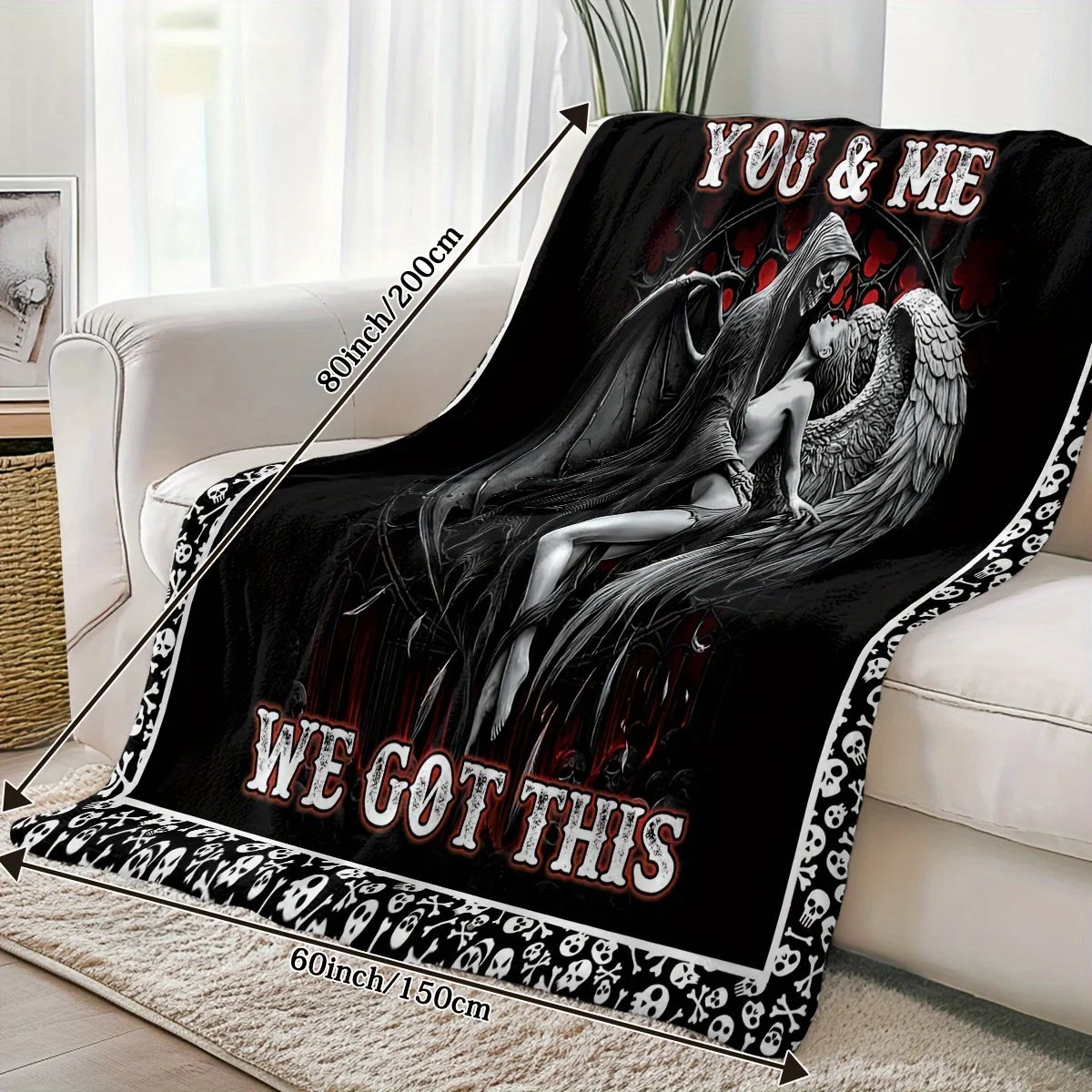 Skull and Angel Fleece Throw Blanket